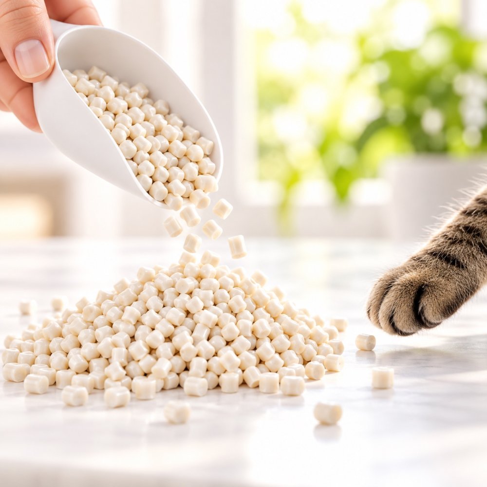 Pouring CatGenie washable granules